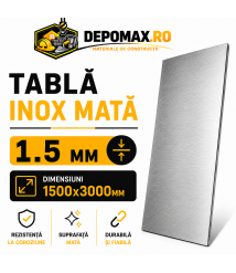 Tabla inox mata AISI 304 2B, 1.5 x 1500 x 3000 mm, 4.5 mp